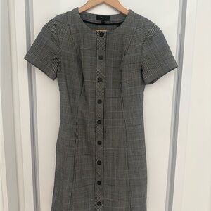 Theory Black and Gray Checkered Midi Dress